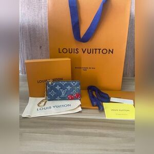 Louis Vuitton x Takashi Murakami Denim Coin Key Pouch with Cherry Design